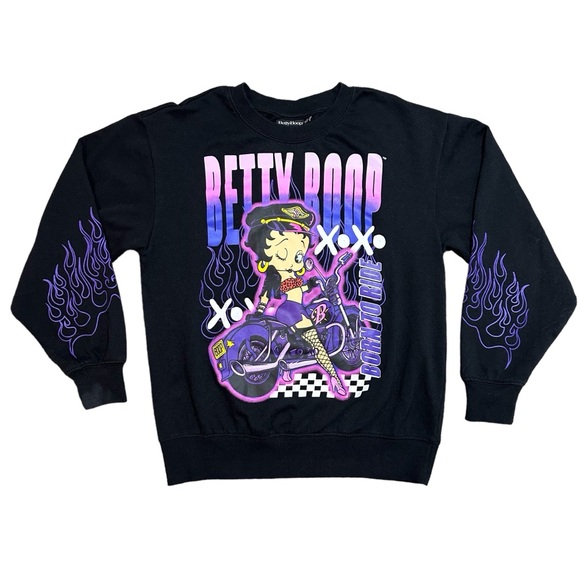 Betty Boop Sweaters - Betty Boop Black “Born to Ride” Sweatshirt, Small
